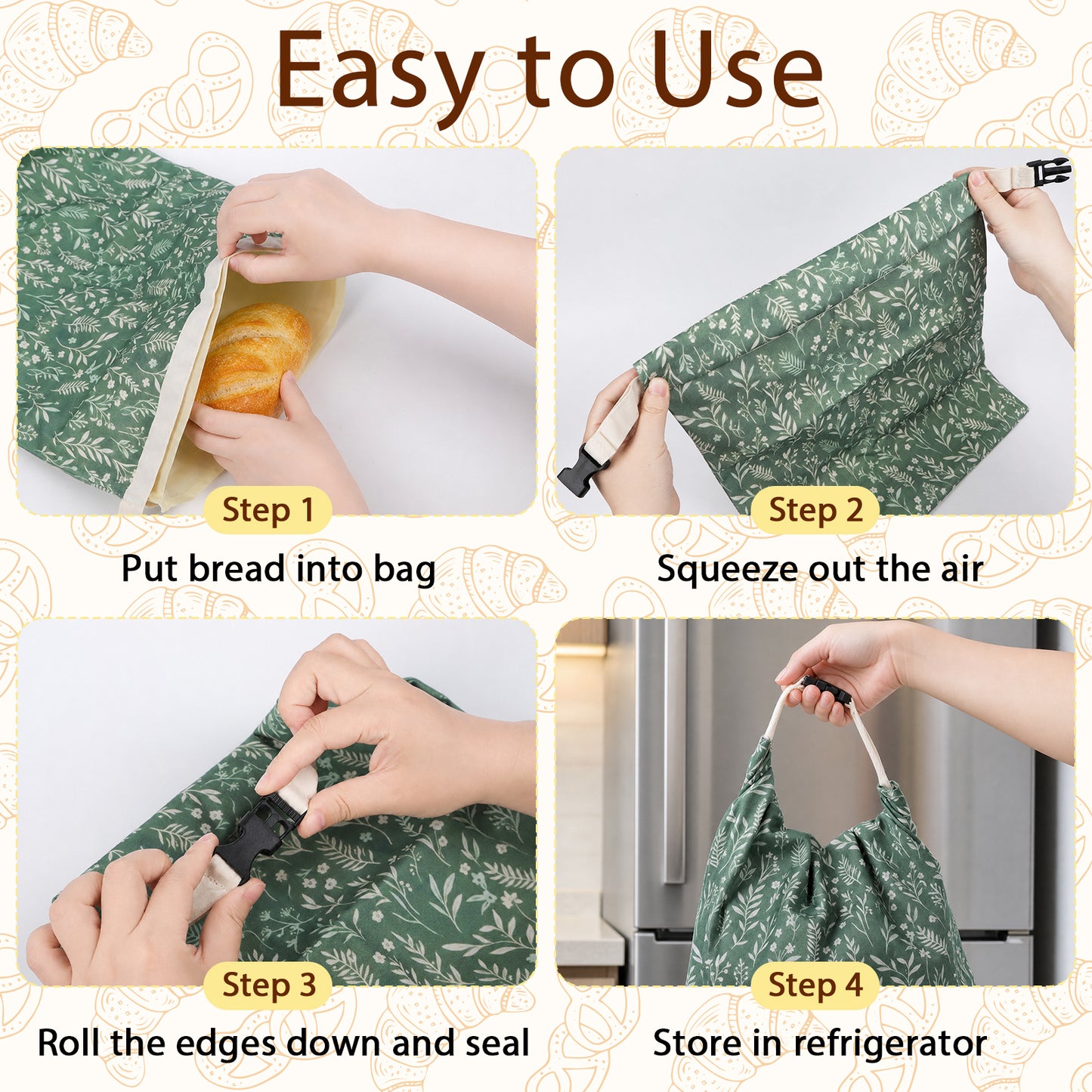 Hamdwerk 2 Pack Beeswax Bread Bags for Sourdough Homemade Bread 17" x 12.5", style 1