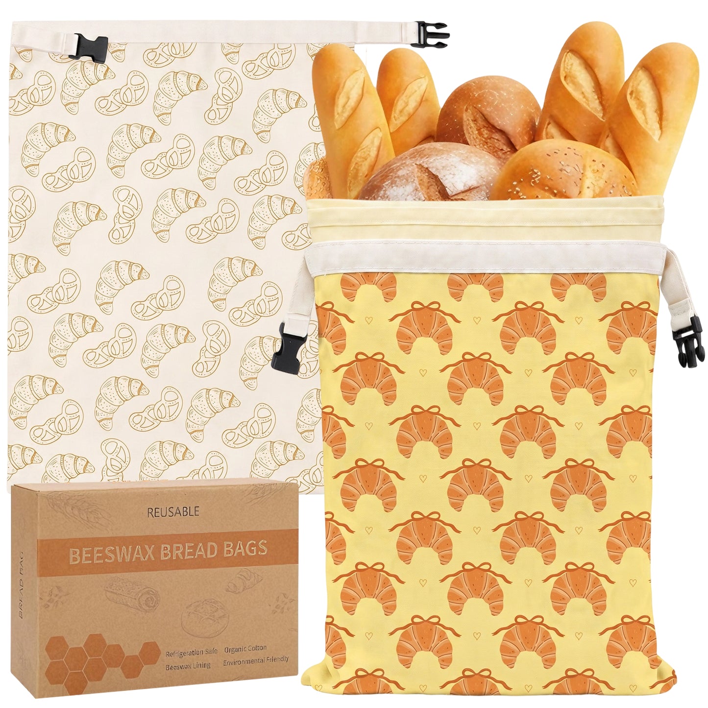 Hamdwerk 2 Pack Beeswax Bread Bags for Sourdough Homemade Bread  17" x 12.5", style 1