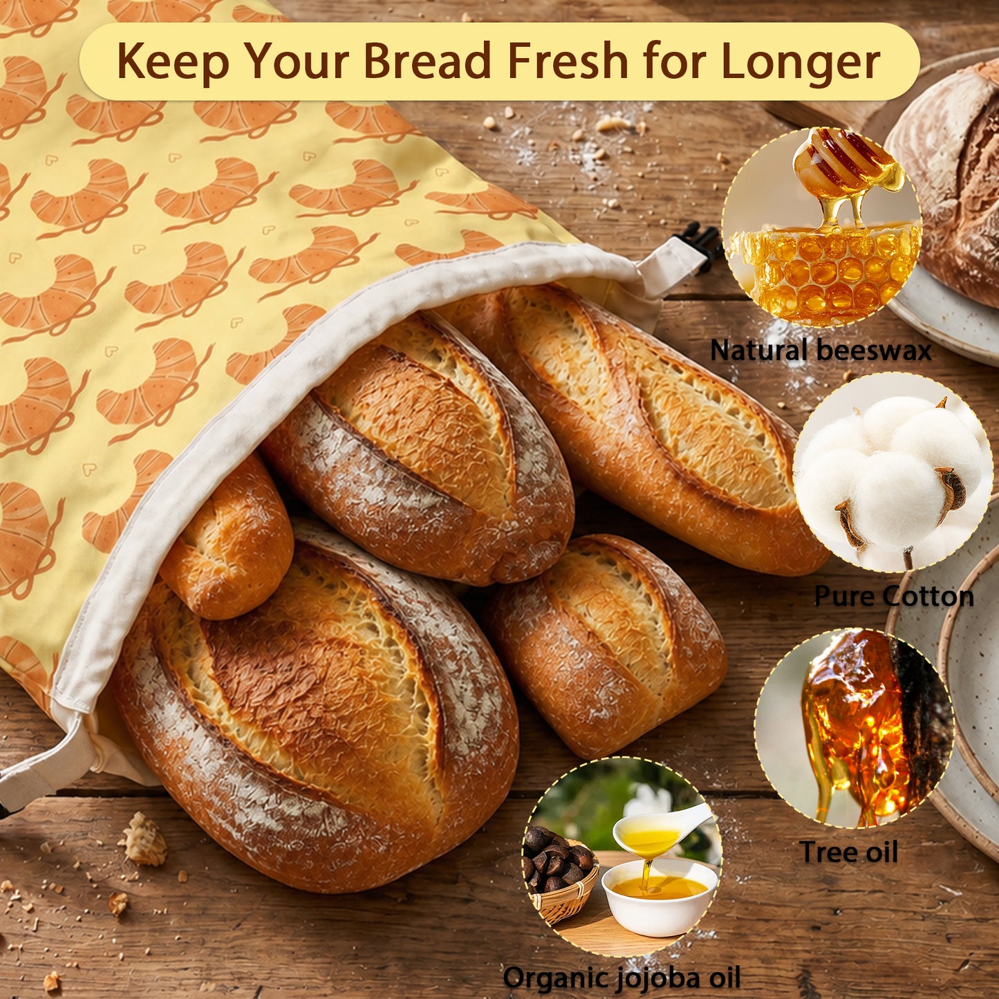 Hamdwerk 2 Pack Beeswax Bread Bags for Sourdough Homemade Bread  17" x 12.5", style 1