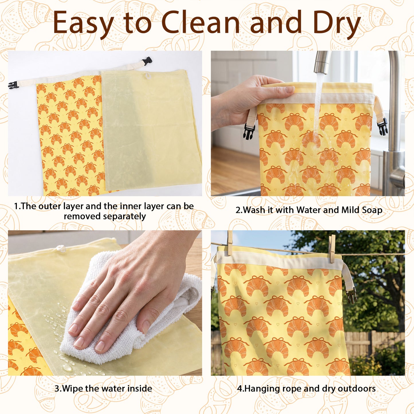 Hamdwerk 2 Pack Beeswax Bread Bags for Sourdough Homemade Bread  17" x 12.5", style 1