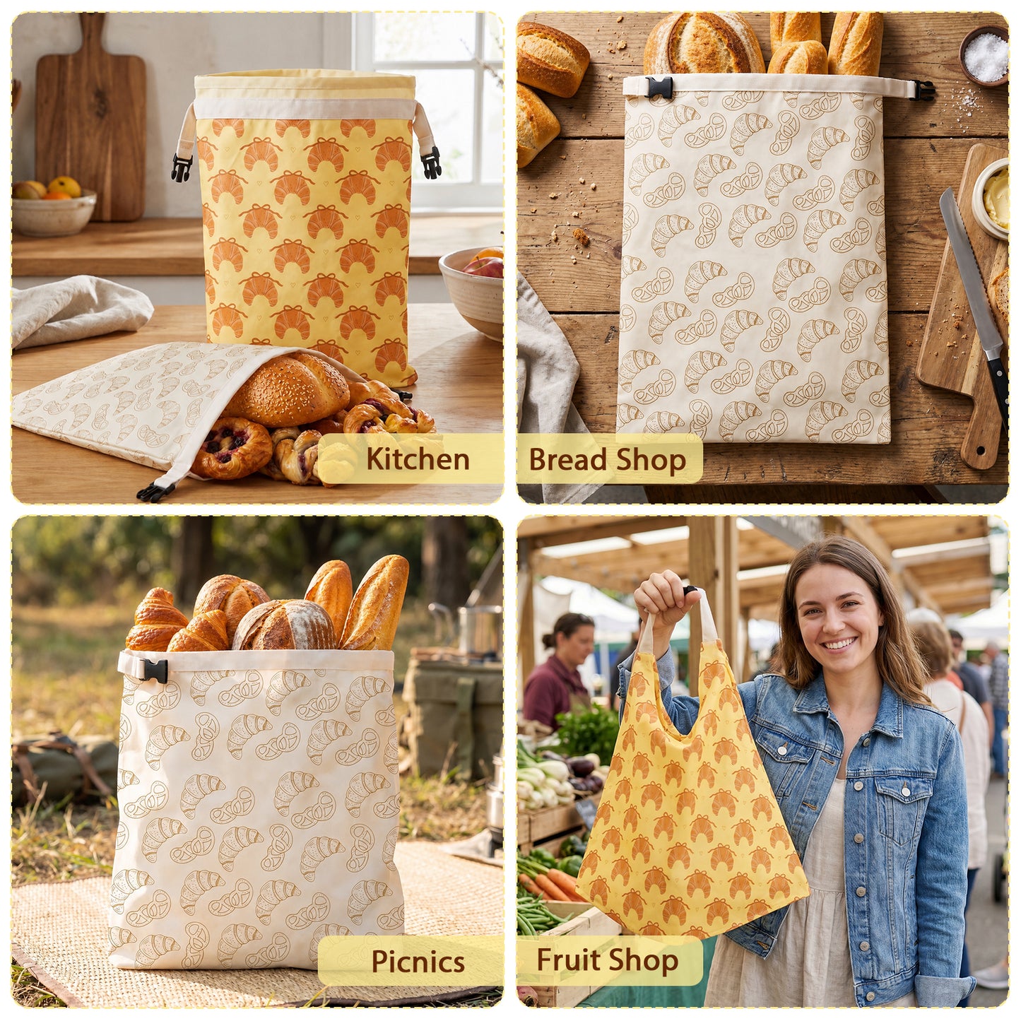 Hamdwerk 2 Pack Beeswax Bread Bags for Sourdough Homemade Bread  17" x 12.5", style 1