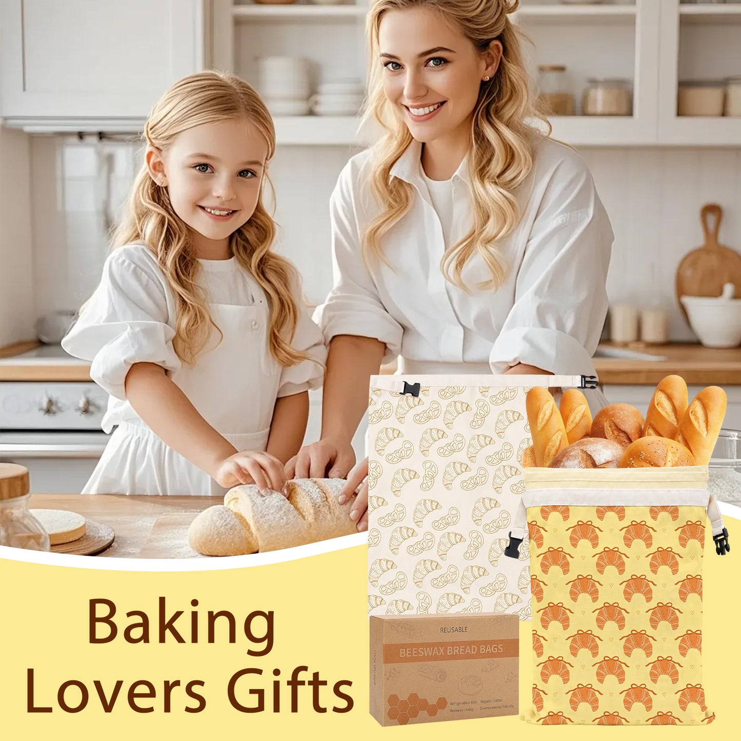 Hamdwerk 2 Pack Beeswax Bread Bags for Sourdough Homemade Bread  17" x 12.5", style 1